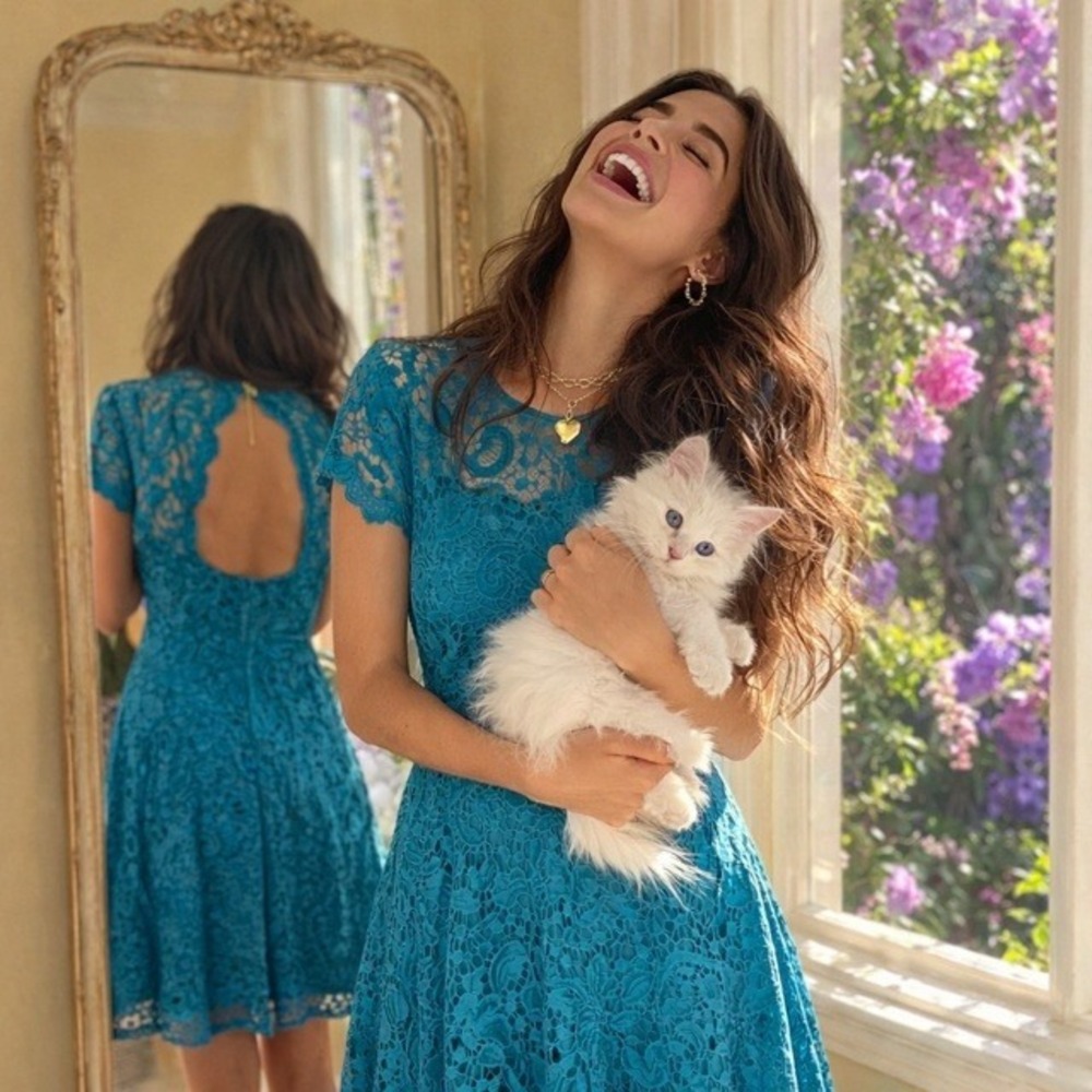 Kensie Teal Lace Open Back Fit & Flare Dress Size 4 - NWT